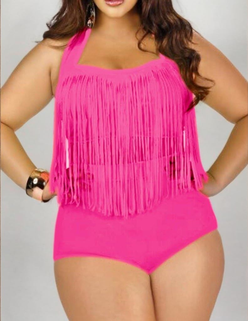 Plus Size High Waist Fringe Bikini Set - Women's Two Piece Swimwear for Beach, Pool & Summer Vacation