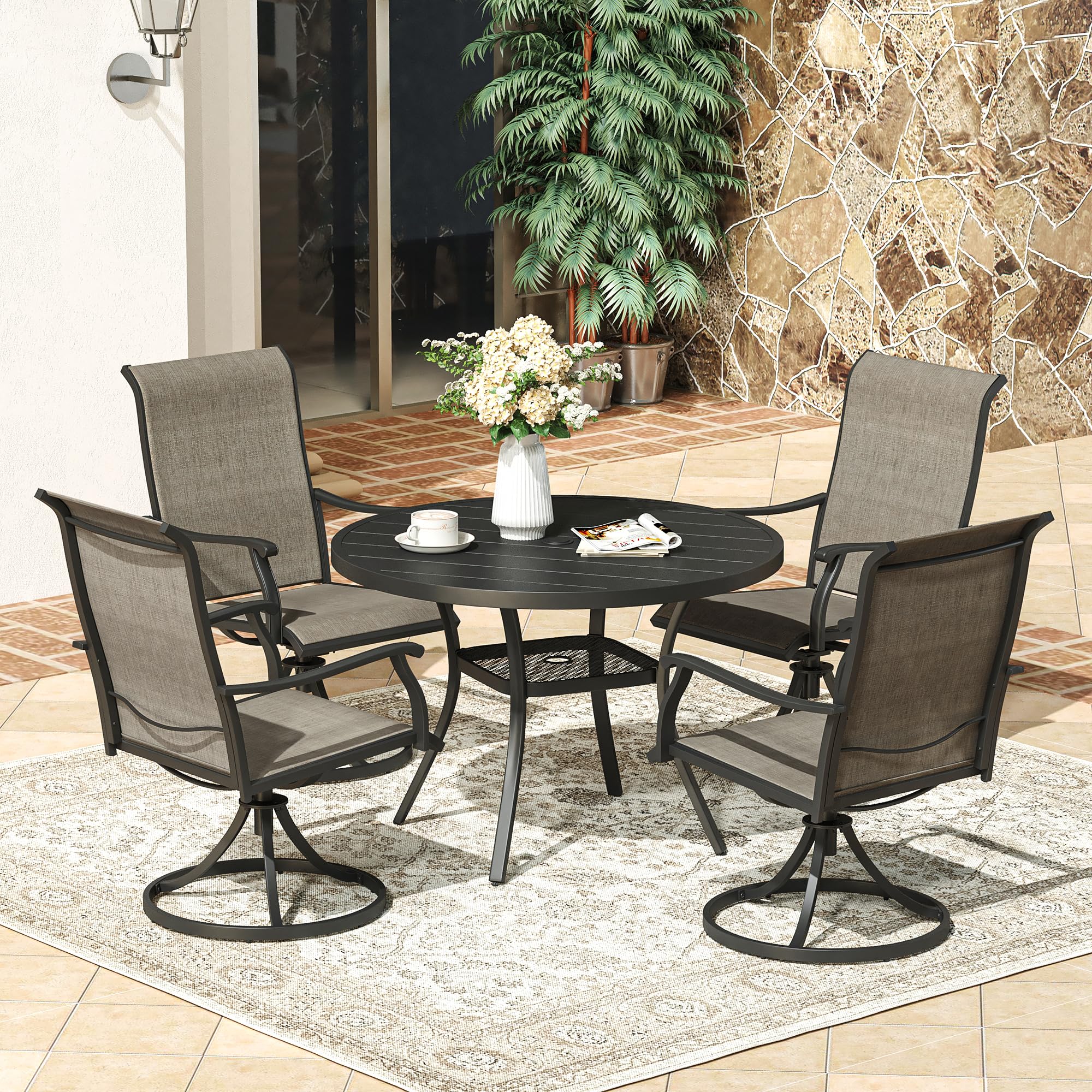 VICLLAX 4-Piece Patio Swivel Dining Chairs Set with Armrests - Textilene Fabric Outdoor Chairs, Black Metal Frame - Perfect for Backyard, Poolside & Garden Relaxation