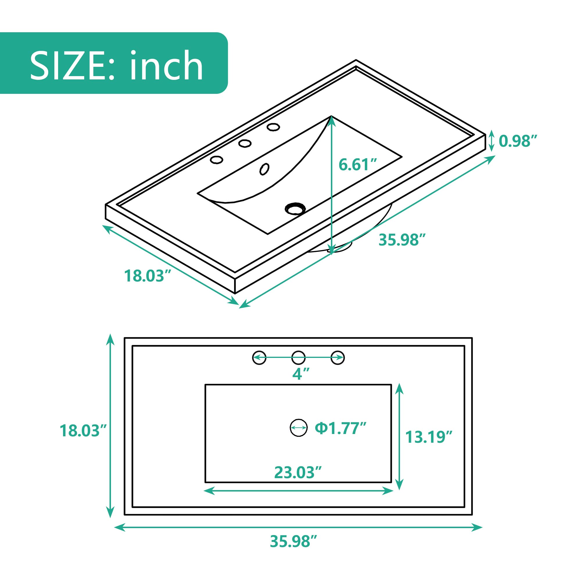 Merax 36 Inch Single Bathroom Vanity Top with White Ceramic Sink - 3 Faucet Holes, White Finish for Modern Bathroom Renovation | Perfect for Small Bathrooms, Powder Rooms & Guest Bath Installations