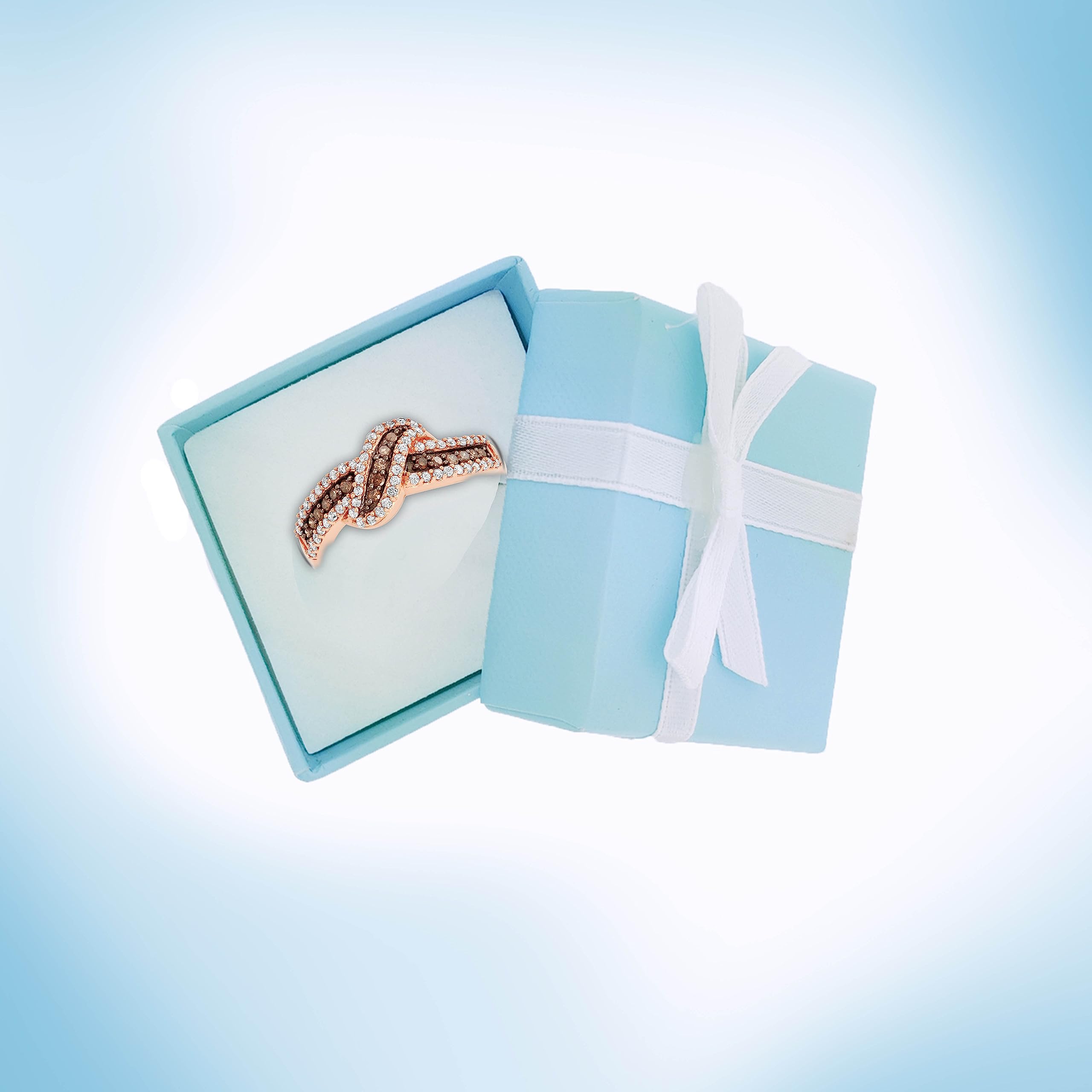 1/2 Carat (cttw) 925 Sterling Silver White & Brown Diamond Ring - 18K Rose Gold Plated Wedding Band for Women | Elegant Bridal Jewelry, Anniversary Gift & Special Occasion Accessory