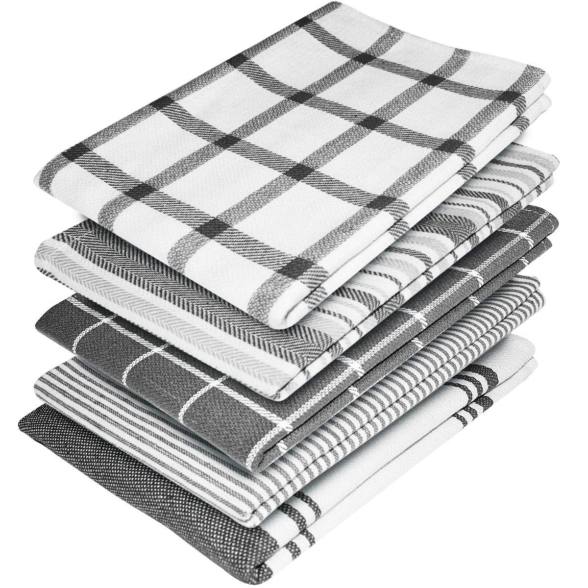 Premium Elfranso Tea Towels Set - 5 Pack 100% Cotton Absorbent Kitchen Towels, 70 x 50 cm (Grey) - Ideal for Drying Dishes, Cleaning Countertops & Decorating Your Modern Kitchen