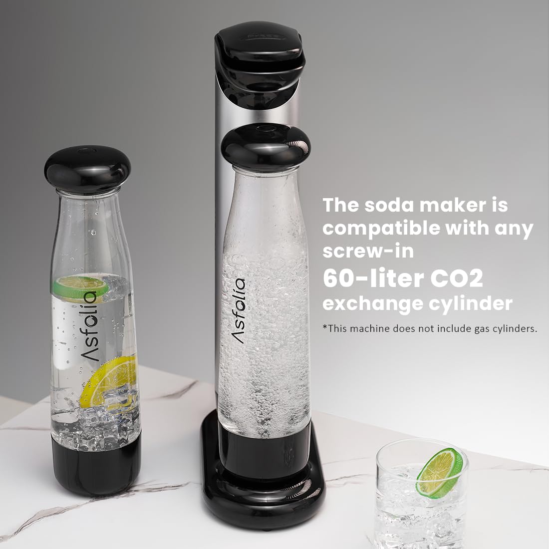 Premium Sparkling Water Maker - Soda Machine for Carbonating Any Drink, Includes 2x 1L BPA-Free Bottles, Works with 60L CO2 Cylinders (Not Included) - Enhance Flavors for Cocktails, Mocktails & Healthy Hydration (Silver) - Perfect for Home Bars, Parties & Daily Refreshment