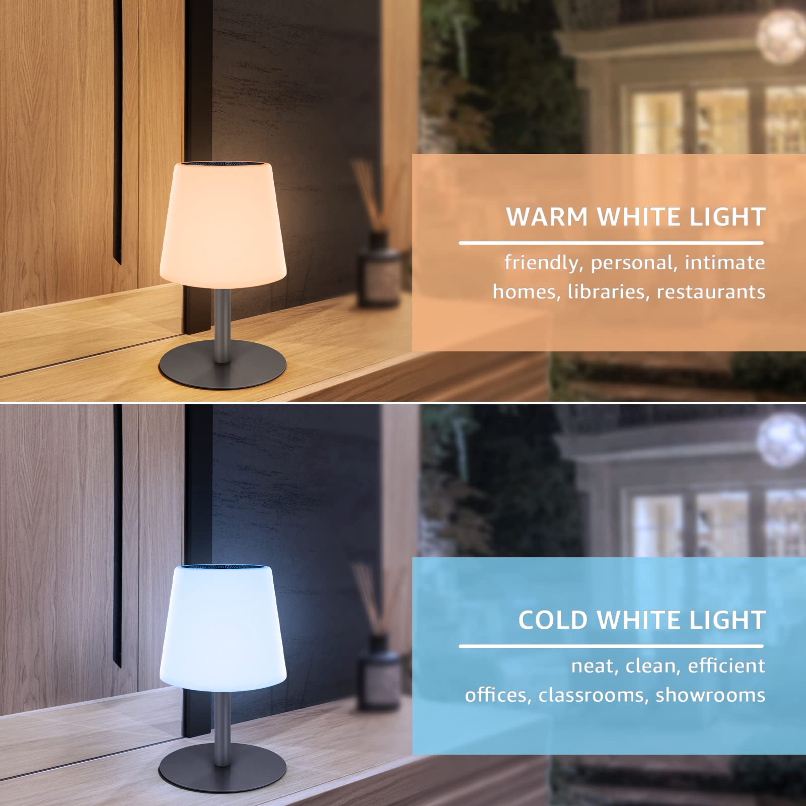 GGNOO 2-in-1 Solar & USB Rechargeable LED Table Lamp - Warm White/Cool White Outdoor Solar Light with Dimmer - Wireless Solar Powered Desk Light for Garden, Camping, Hotel & Patio Decor