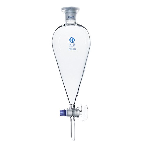 250ml Borosilicate Glass Conical Separatory Funnel with Glass Stopcock & 19/26 Joints - Pear Shape Lab Equipment for Chemistry, Science Experiments & Educational Use