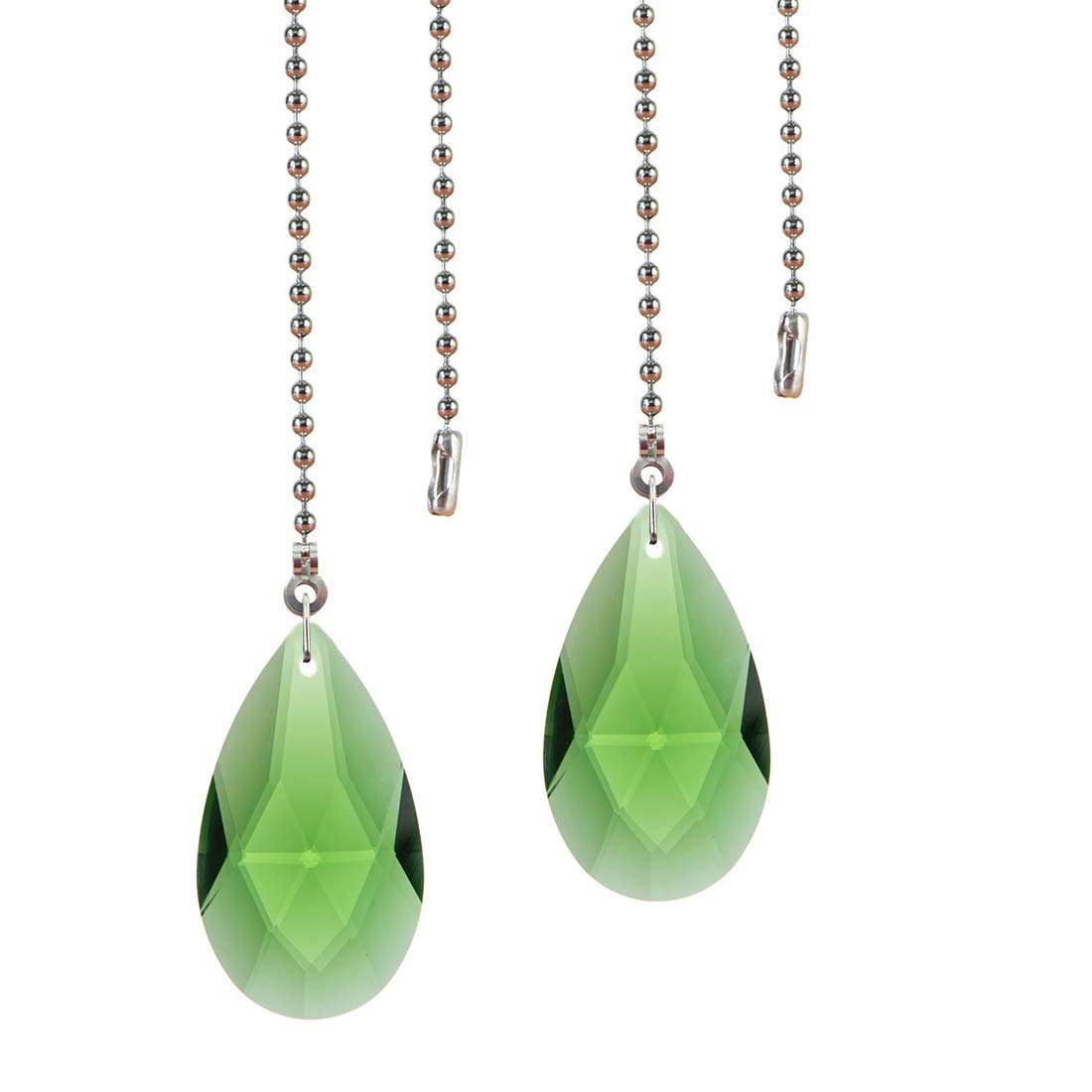 2 Pack Green Crystal Ceiling Fan Pull Chains - Decorative Light Switch Replacement for Ceiling Fans, Lamps & Chandeliers - Elegant Home Decor Upgrade for Living Room, Bedroom & Porch Lighting