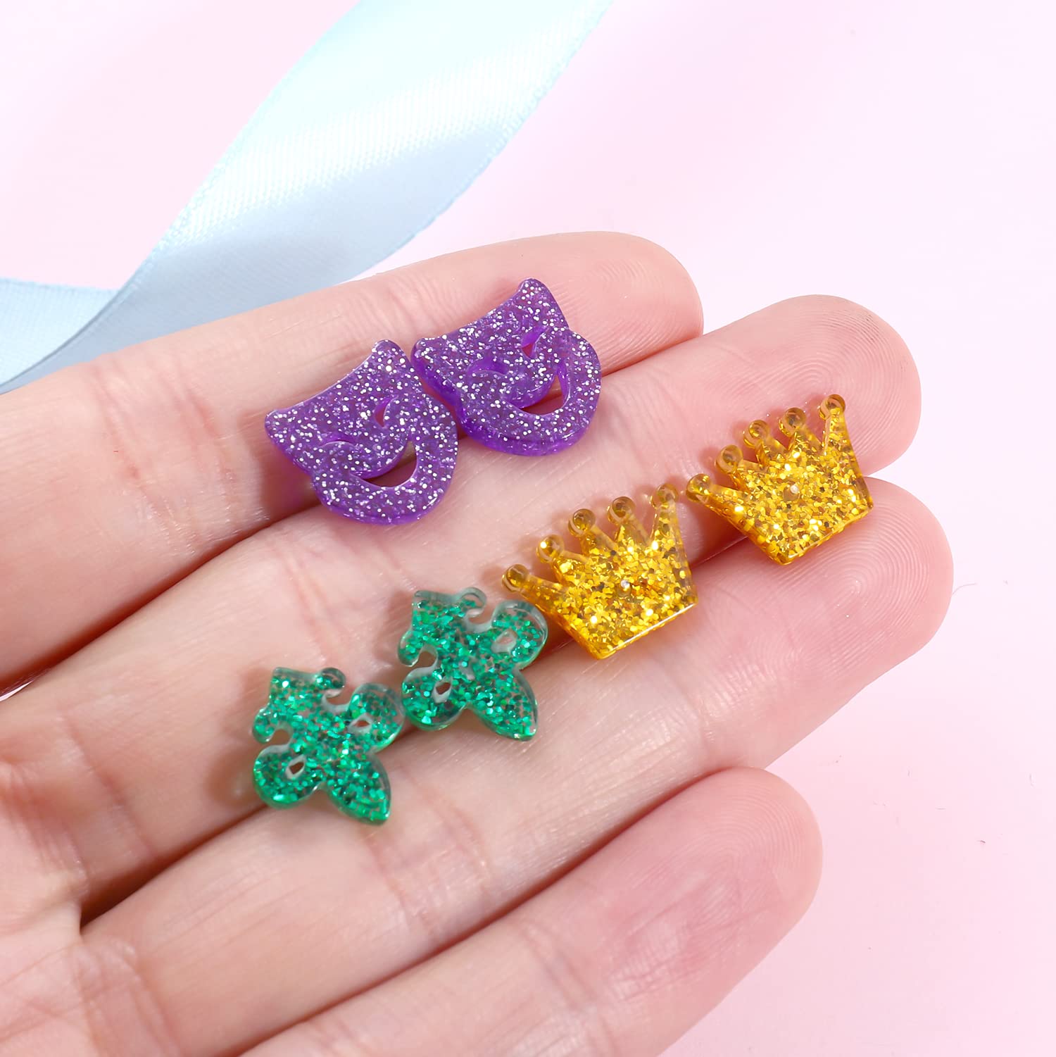 Mardi Gras Stud Earrings for Women - Fleur De Lis Dangle Earrings Set - Statement Jewelry for Carnival, Cosplay, Party & Festival Outfits - Perfect for Costume Accessories & Themed Events