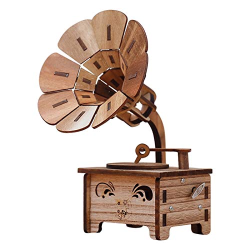 Vintage Wooden Phonograph Music Box - Handcrafted Birthday Gift for Girls, Kids, Children | Classic Home Decor, Nursery Room Decoration, Unique Musical Present for Special Occasions