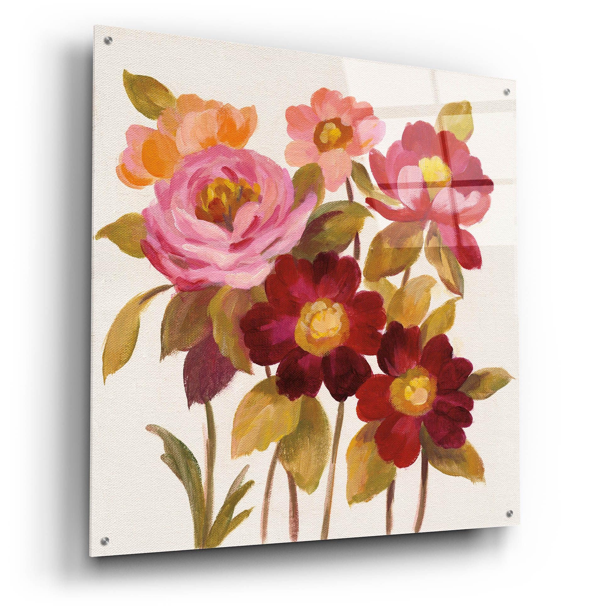 Silvia Vassileva 'English Garden IV' Acrylic Glass Wall Art - 36x36 Inch Modern Floral Painting for Living Room, Bedroom & Office Decor