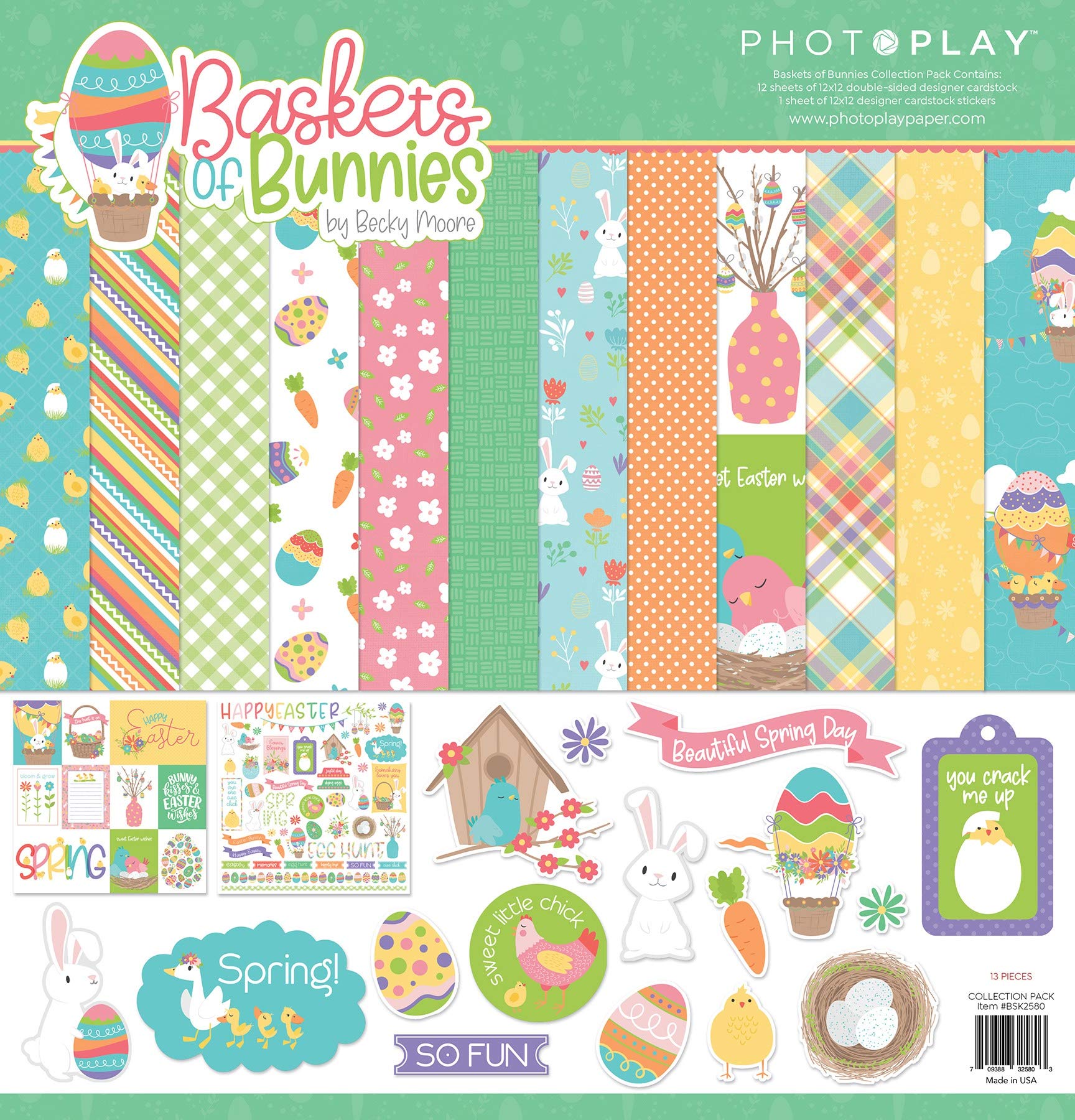 Photo Play Paper PHOTOPLAY Collection - Baskets of Bunnies Scrapbooking Paper for Easter Cards, DIY Crafts & Memory Albums | Premium 12x12 Inch Design Paper