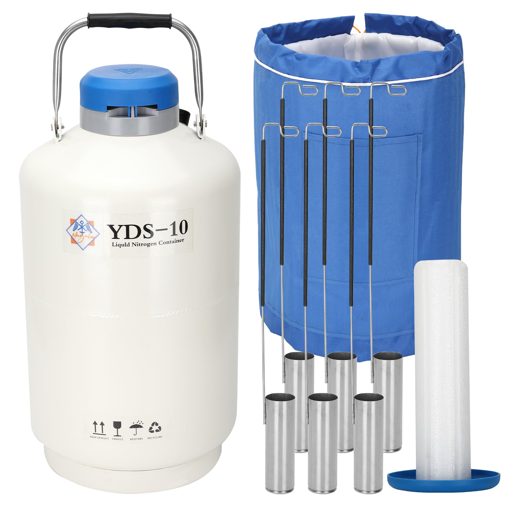 10L Aluminum Alloy Liquid Nitrogen Dewar Tank - Cryogenic Container for LN2 Storage with 6 Canisters - Ideal for Laboratory, Medical Sample Preservation & IVF Storage