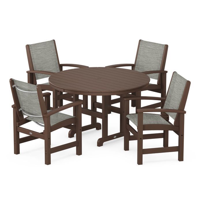 POLYWOOD Coastal 5-Piece Round Farmhouse Dining Set - Outdoor Patio Furniture for Backyard, Poolside & Beach House Dining