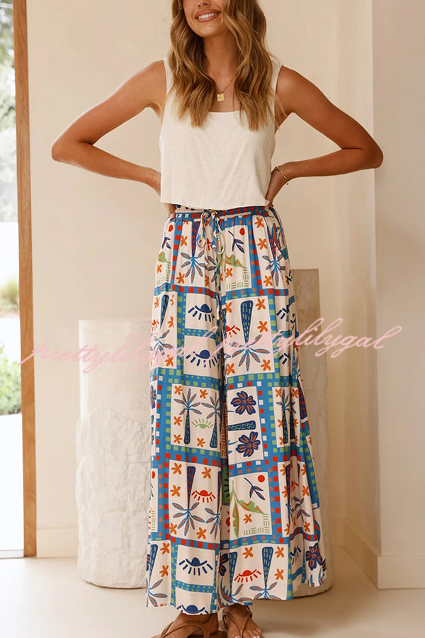 Stylish Floral Print Lapel Short Sleeve Blouse with Elastic Waist Casual Wide Leg Pants Set - Perfect for Summer Outfits, Beach Vacations & Boho Fashion