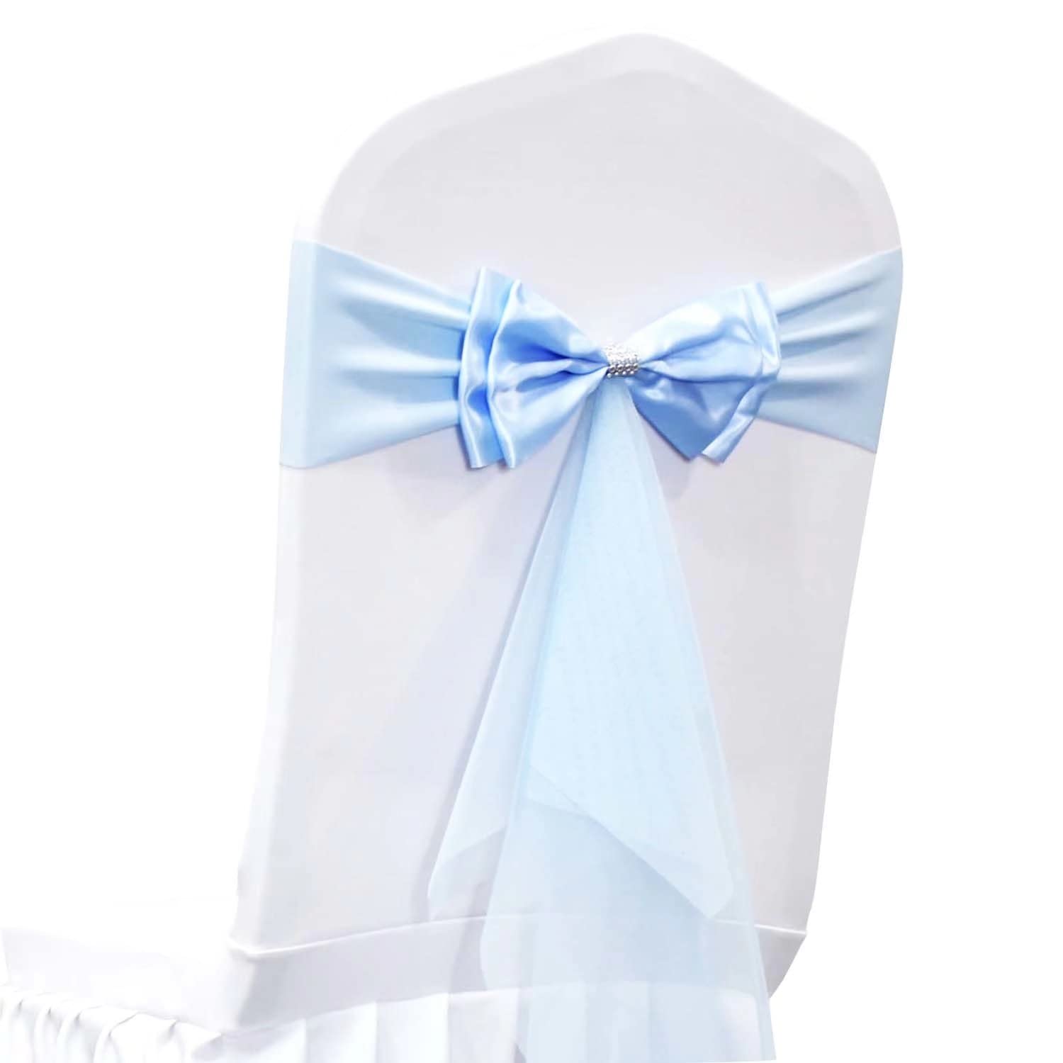 Stretch Spandex Chair Sashes & Bows - 100pcs Azure Polyester Chair Ribbons for Wedding, Banquet & Party Decorations - Perfect for Hotel Events, Bridal Showers & Reception Decor