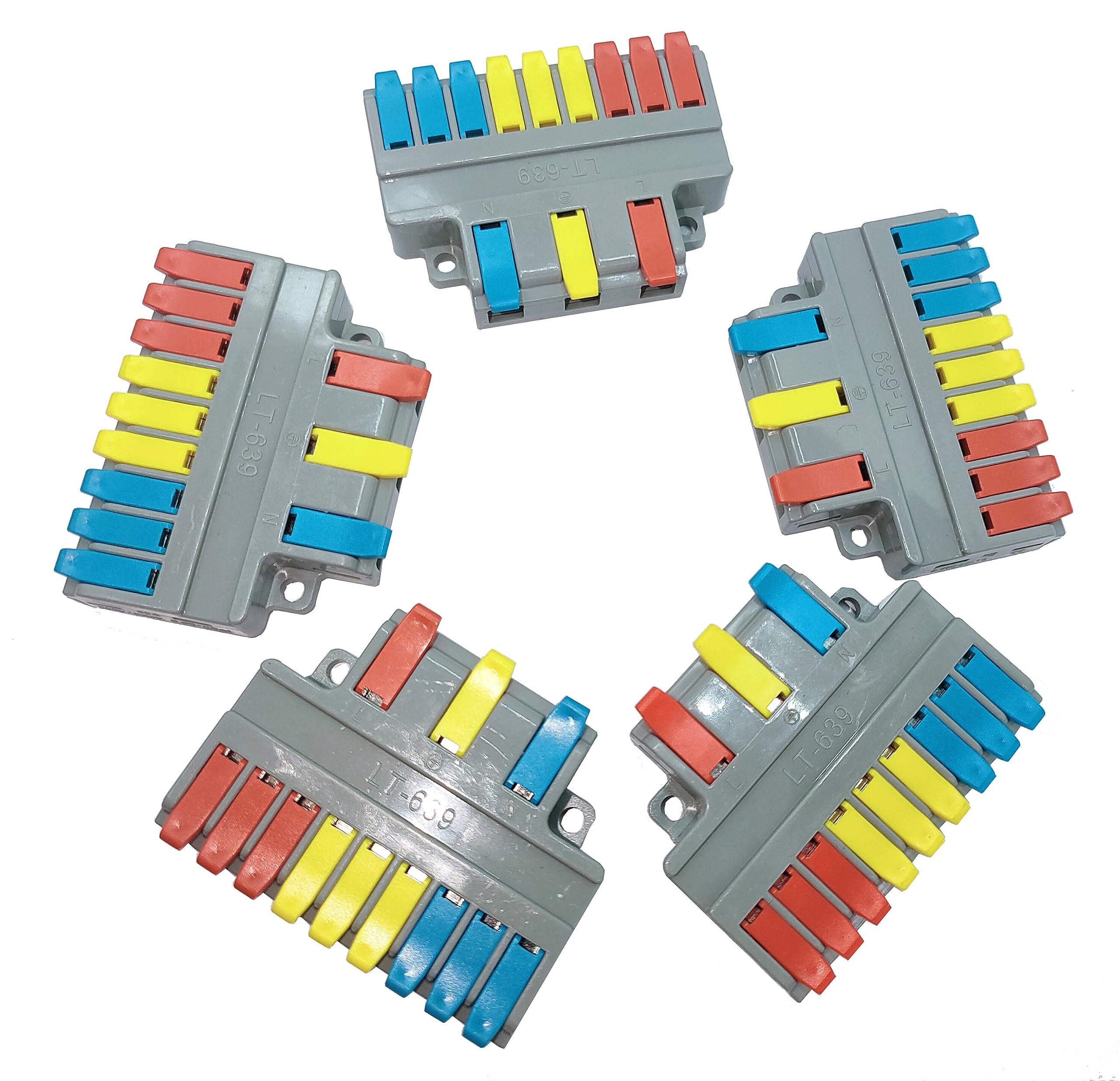 5PCS Compact Lever Wire Nut Connectors - 3 in 9 Out Quick Connect Terminals for 28-12 AWG Wires | Electrical Wiring, DIY Projects & Home Repairs