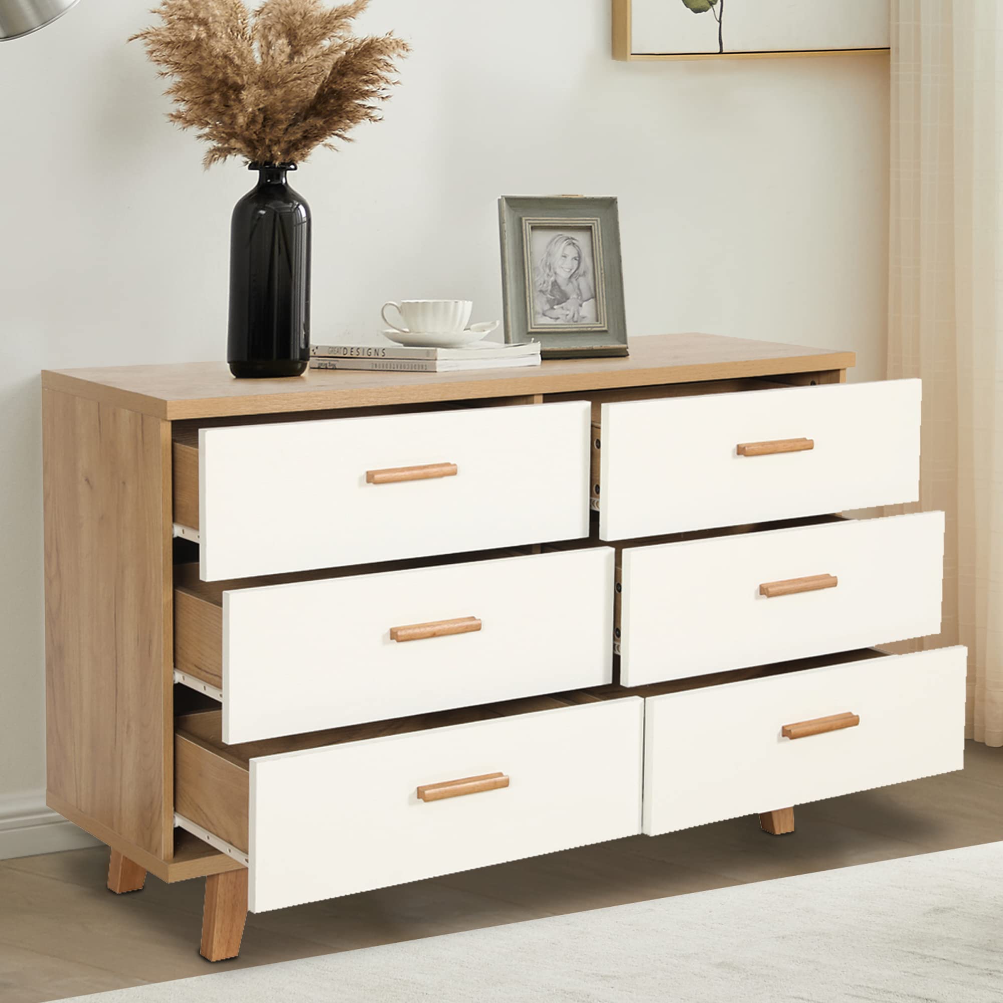 HABITRIO Wooden Storage Cabinet with 4 Drawers - Solid Wood Dresser with Handles & Foot Stand for Bedroom, Living Room - Organize Clothes, Toys, Books & Home Decor