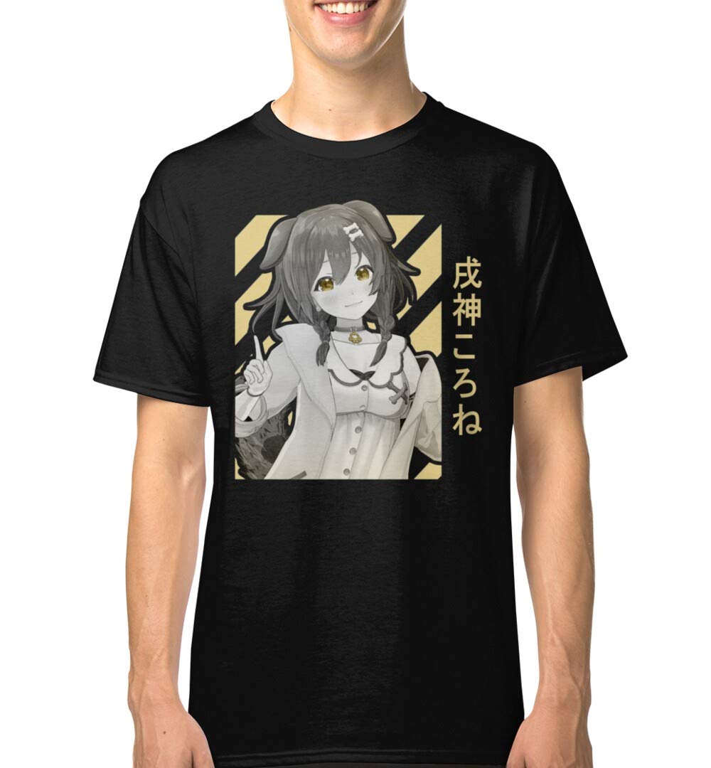 Inugami Korone Anime Dog T-Shirt, Long Sleeve Shirt, Sweatshirt & Hoodie - Black | Cute Japanese VTuber Merch for Fans, Cosplay & Casual Wear