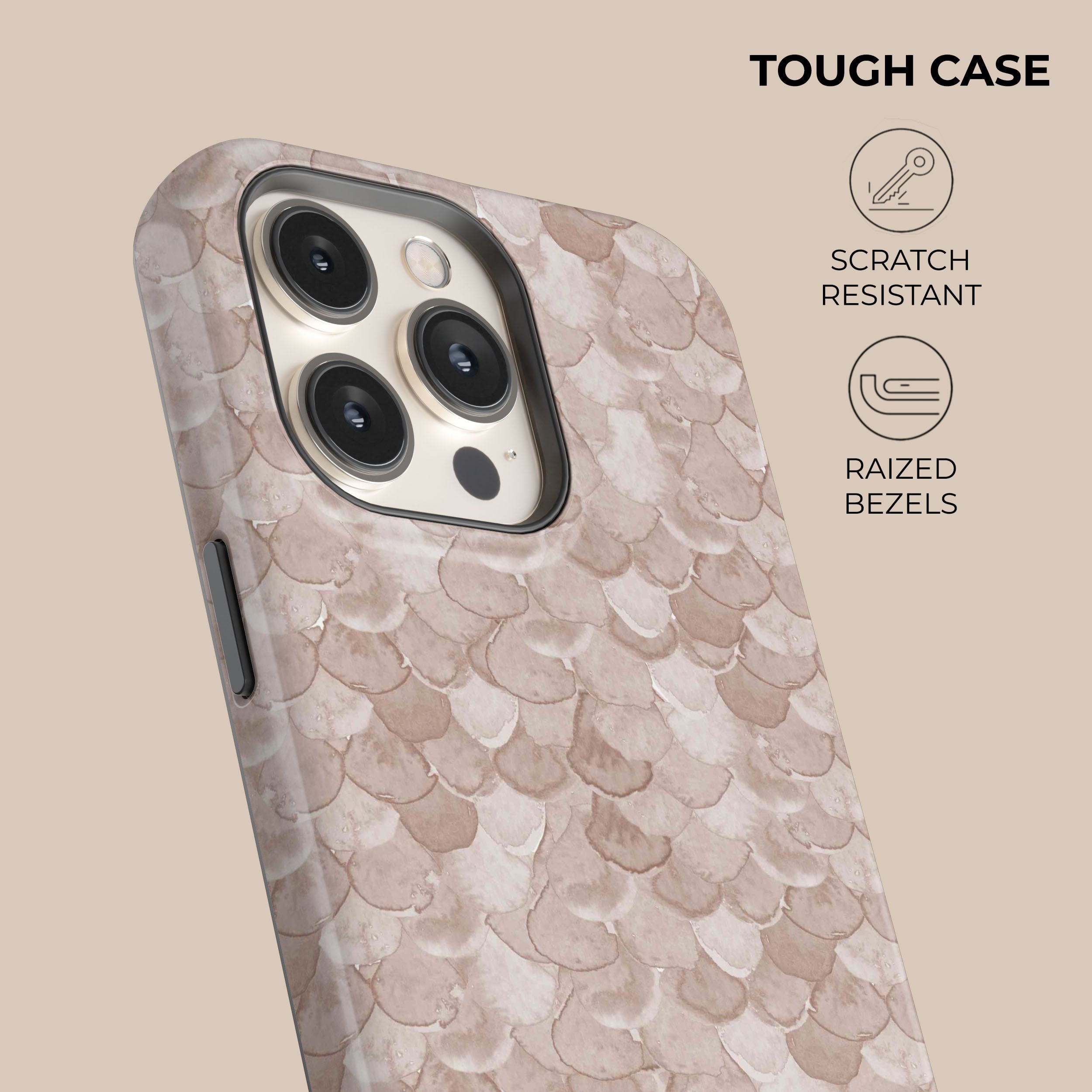 Beige Watercolor Reptile Phone Case for iPhone 15/14/13/12 Pro Max - Cute Artistic Snake Skin Design Slim Protective Cover - Perfect for Outdoor Adventures, Travel & Daily Use