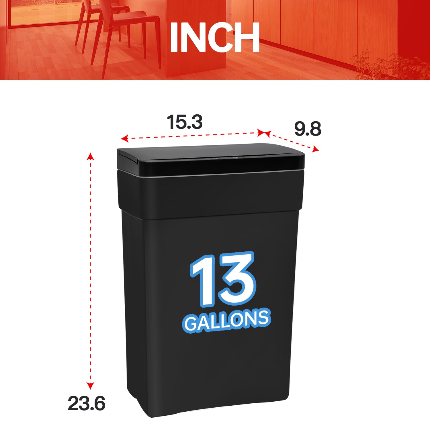 PayLessHere 13 Gallon 50L Automatic Motion Sensor Trash Can with Lid - Touch-Free Kitchen Trash Bin, Black (Perfect for Home, Office & Restaurant Use)