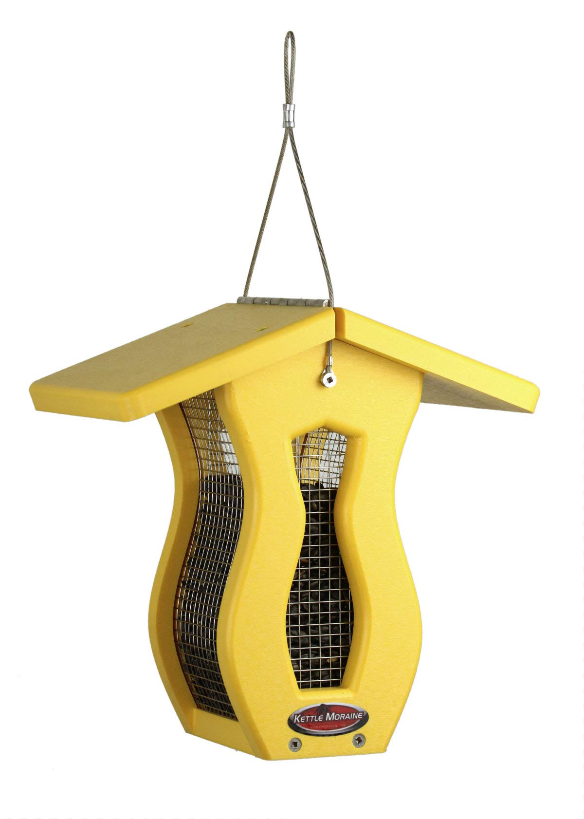 Kettle Moraine Recycled Small Curved Screen Bird Feeder - Eco-Friendly Yellow Outdoor Garden Decor for Attracting Wild Birds