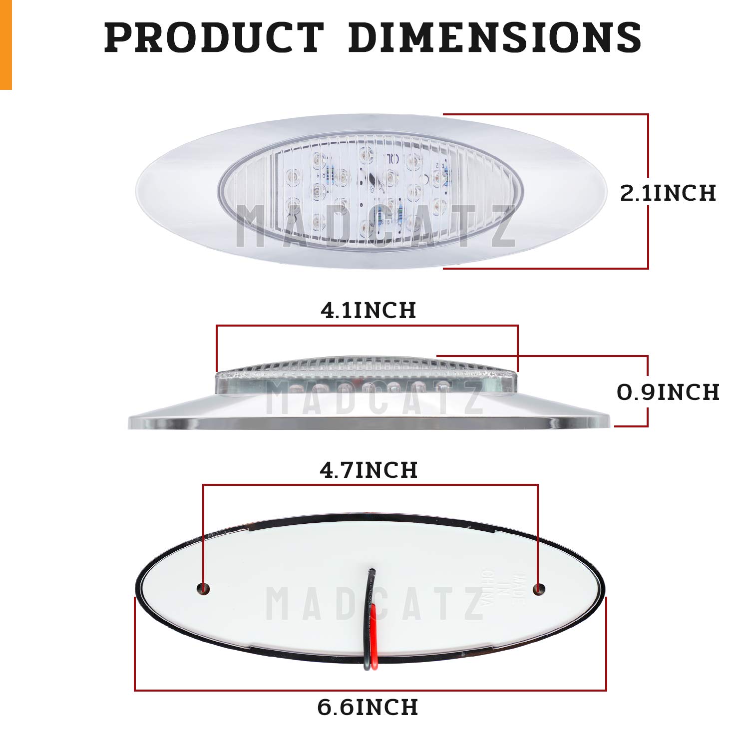 MADCATZ 6.5 Inch 16 LED Oval Cab Marker Lights - Clear Lens Amber Light with Chrome Bezel, 12V DC for Trucks & Trailers (Pack of 23) - Durable Side Marker Lights for Enhanced Night Visibility & Vehicle Safety