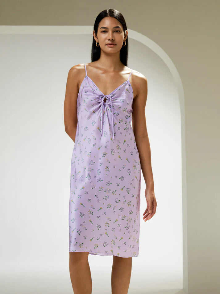 LILYSILK X MIM Lilac Bloom Silk Dress - Elegant Floral Print Summer Dress for Women | Perfect for Weddings, Parties & Special Occasions