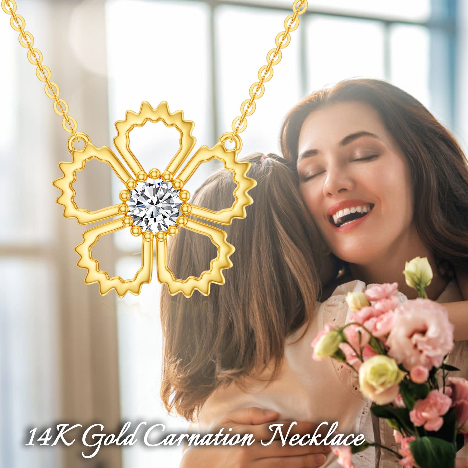 14K Solid Gold Flower Pendant Necklace for Women - Elegant Floral Jewelry Gift for Wife, Mother, Girlfriend - Perfect for Birthday, Anniversary, Mother's Day & Special Occasions