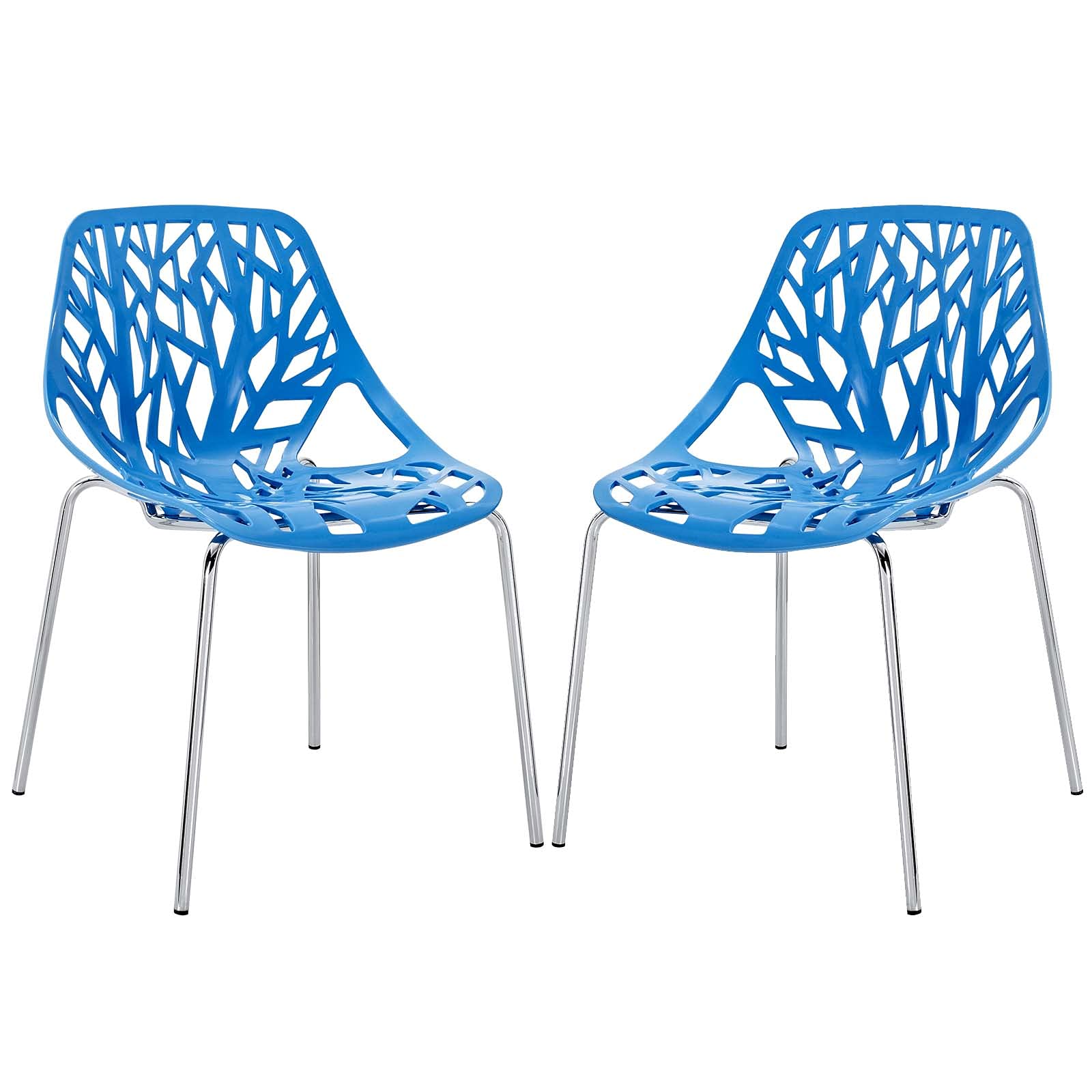 Modway Stencil Modern Stacking Dining Chairs Set of 2 - Blue Contemporary Kitchen & Dining Room Chairs for Small Spaces, Breakfast Nook & Apartment Living