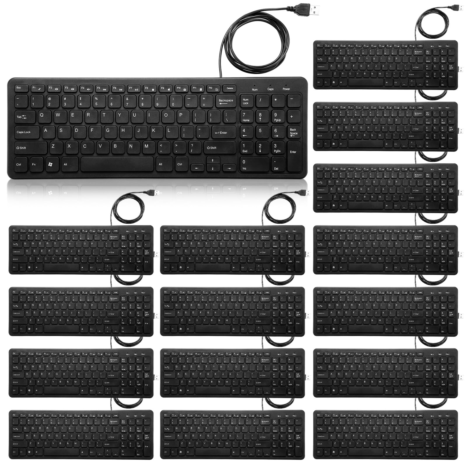 Kanayu 16-Pack Slim Wired USB Keyboards with Numeric Keypad - Low Profile Computer Keyboard Bulk Set for PC/Laptop/Windows (Black) - Ideal for Office, School, and Home Workspaces