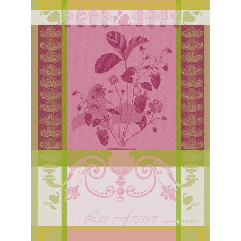 Garnier Thiebaut French Jacquard Kitchen Towels - Premium Absorbent Dish Cloths (Fraisier Rose Design) for Cooking, Baking & Elegant Kitchen Decor