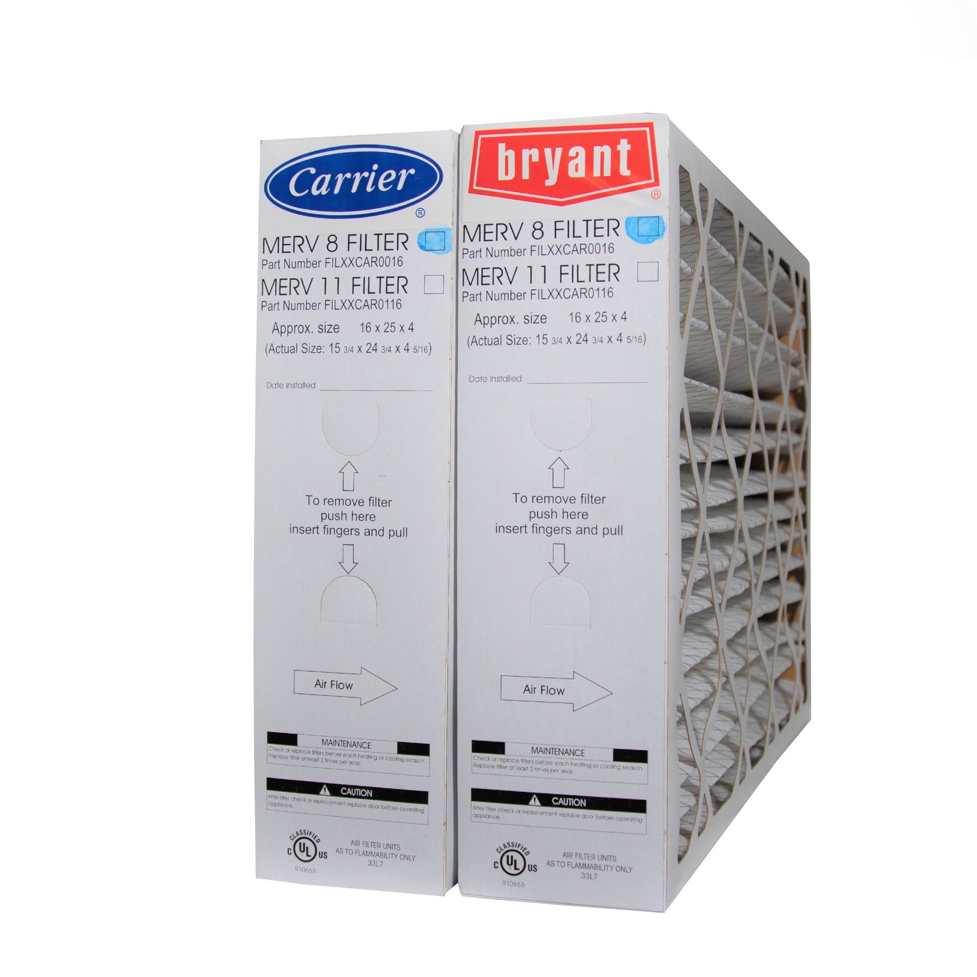 Bryant FILBBCAR0016 / FILXXCAR0016 Genuine Original 16x25x4 5/16 Furnace Air Filter (2-Pack) - Perfect for HVAC Systems & Home Air Purification
