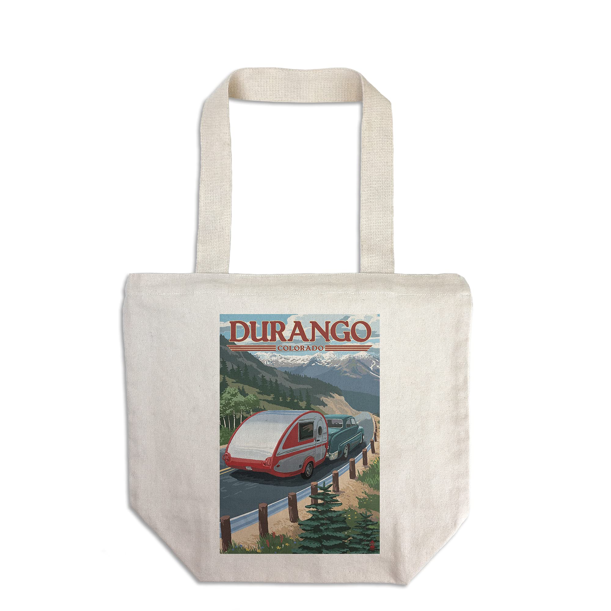 Lantern Press Durango Colorado Retro Camper Tote Bag - 100% Cotton Canvas Reusable Shopping Bag for Groceries, Beach & Travel