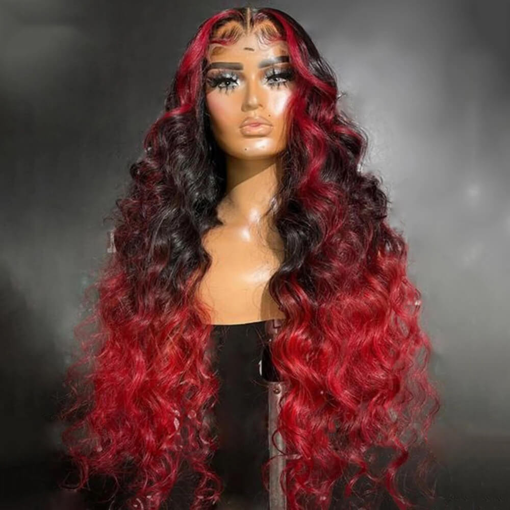 Eullair Ombre Brown Ginger Red Blue Human Hair Lace Front Wig | TikTok Viral Hair | Perfect for Cosplay, Parties & Daily Wear