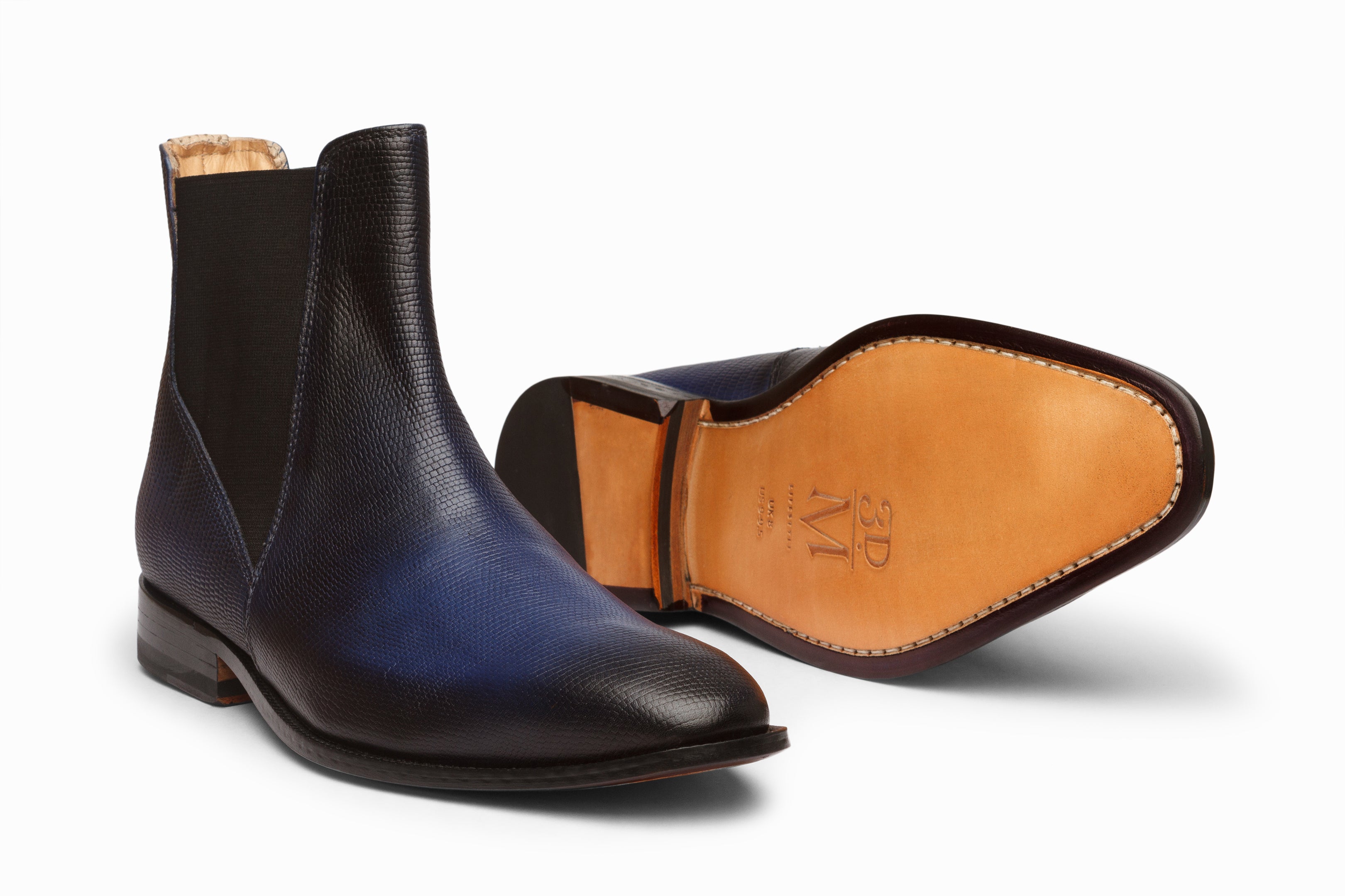 Lizard Skin Print Chelsea Boots for Women - Blue Patina Leather Ankle Boots - Stylish & Comfortable for Casual Outfits, Office Wear & Night Out