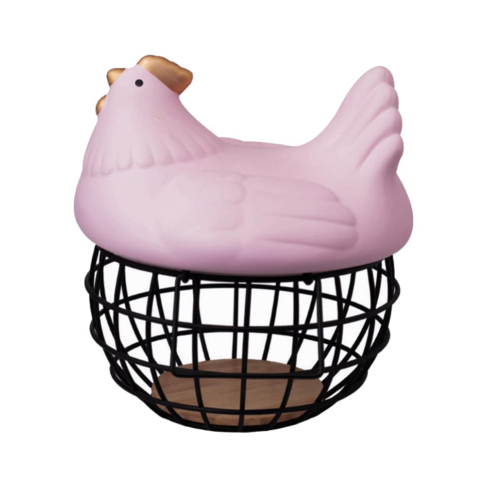 Chicken-Shaped Ceramic Egg Basket - Rustic Iron Easter Egg Holder & Organizer for Kitchen Counter, Farmhouse Decor, or Easter Table Centerpiece