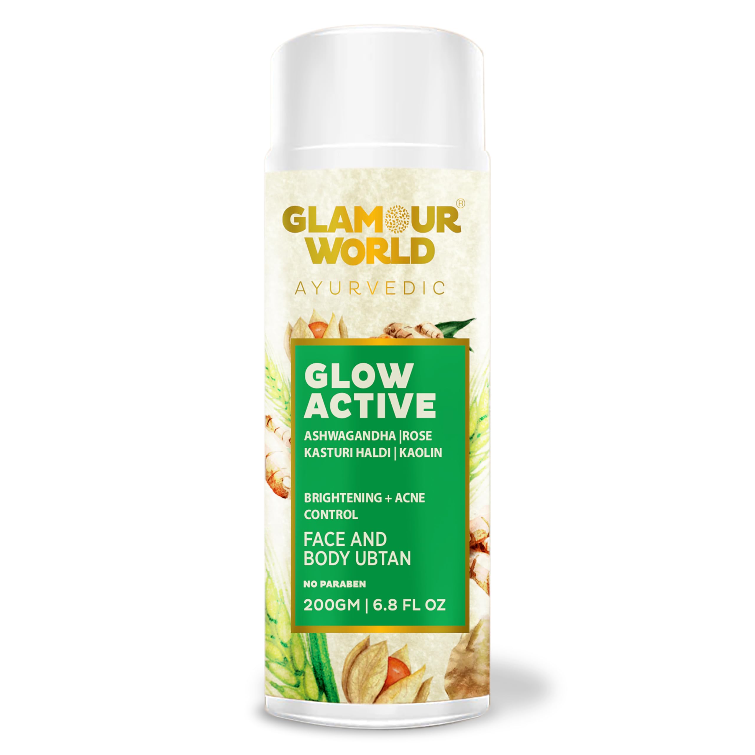 Glamour World Ayurvedic Glow Active - Natural Face & Body Scrub for Skin Brightening & Blemish Reduction | Sensitive Skin Safe | Enriched with Ashwagandha, Turmeric & Multani Mitti | Exfoliates & Smooths Skin | Perfect for Daily Skincare Routine & Spa Treatments