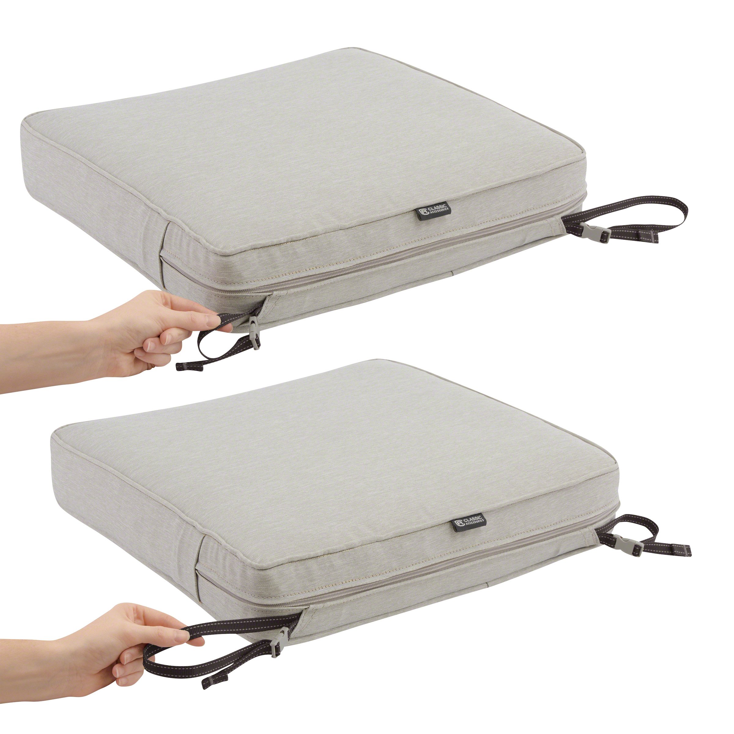 Classic Accessories Montlake Patio FadeSafe Seat Cushion - Grey, 23x21x5 Inches, Weather-Resistant Outdoor Furniture Cushion for Patio Chairs and Loungers