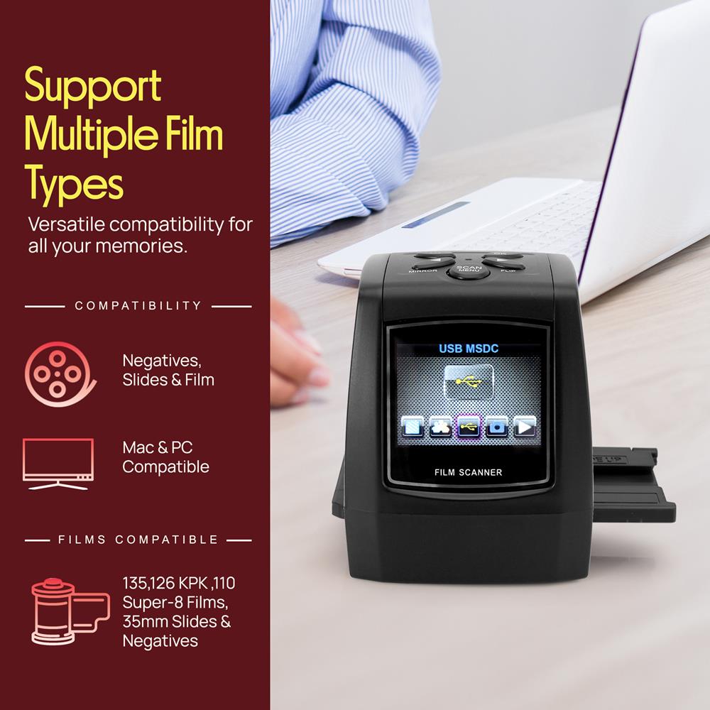 High-Speed Film Scanner & Slide Digitizer - Convert 35mm Negatives & Slides to Digital - Perfect for Archiving Old Photos, Home Movies & Professional Photography