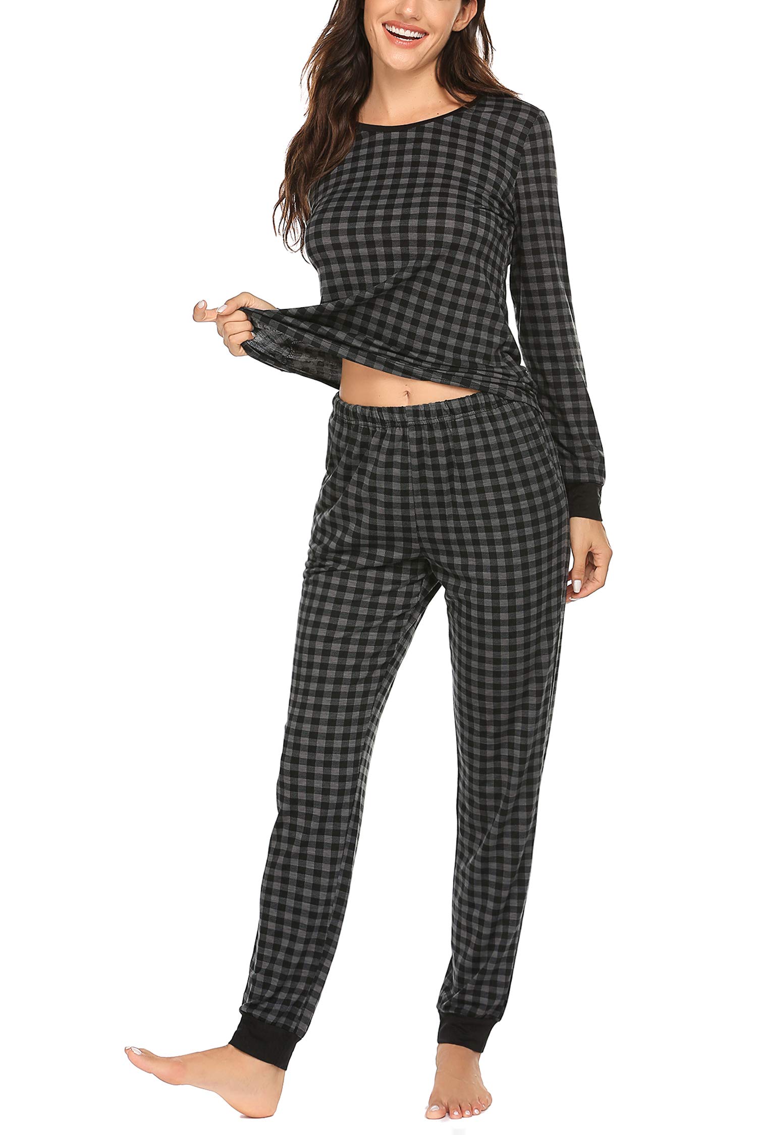 Ekouaer Women's Soft Long Sleeve Pajama Set with Jogger Pants & Pockets - Cozy Sleepwear & Lounge Outfit for Home Relaxation & Nighttime Comfort