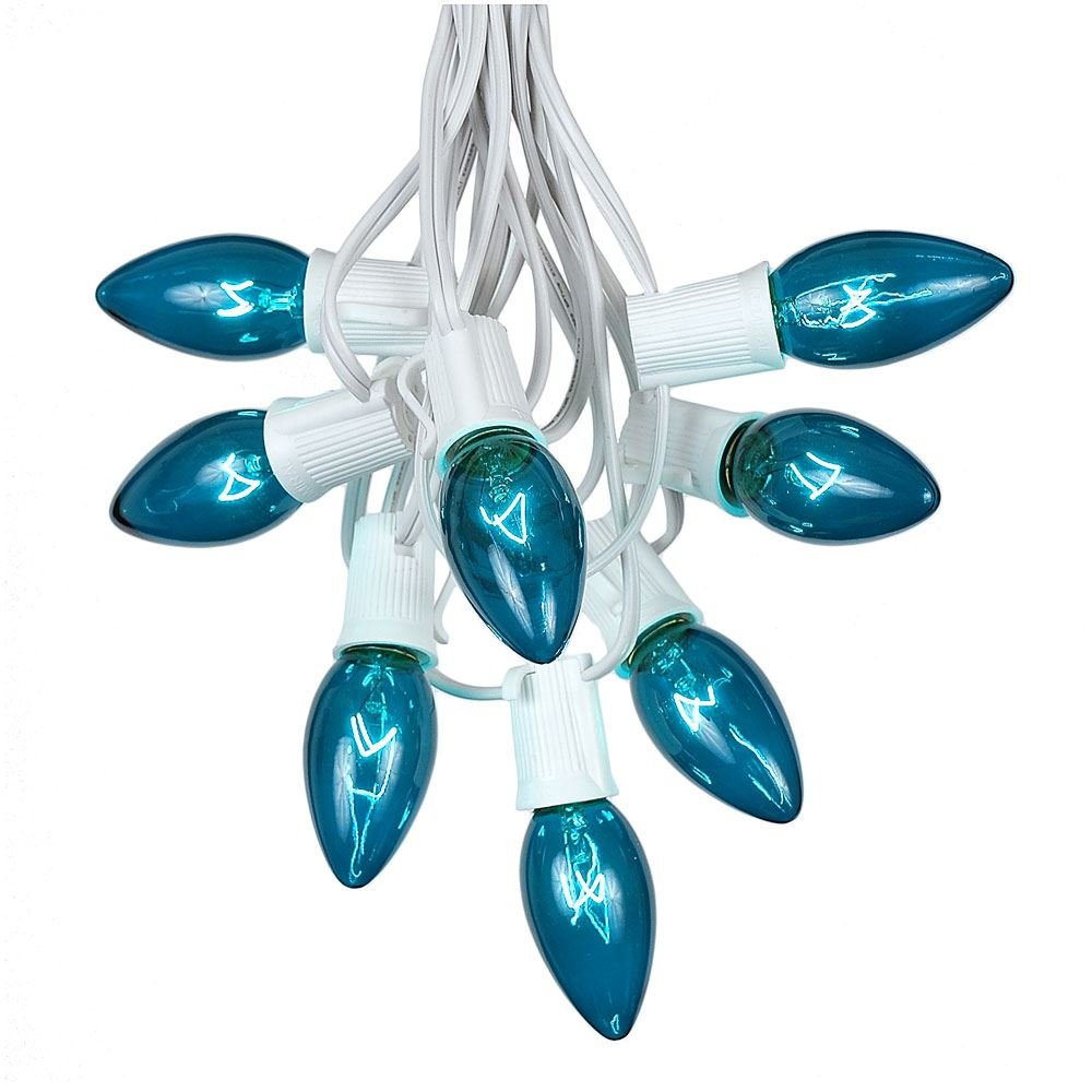 C9 Teal Incandescent Christmas String Lights - 100 ft Outdoor Holiday Lights with White Wire for Roofline, Trees & Home Decor | Durable Christmas Bulbs for Festive Indoor/Outdoor Use