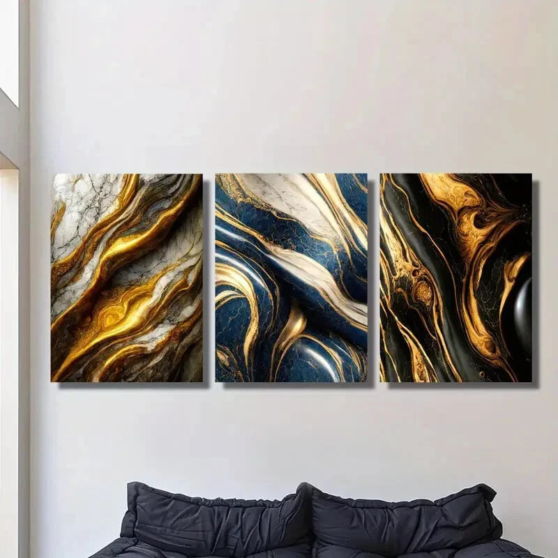 3-Piece Fashionable Light Luxury Abstract Metal Wall Art Prints - Ready to Hang Modern Home Decor for Living Room, Bedroom & Office