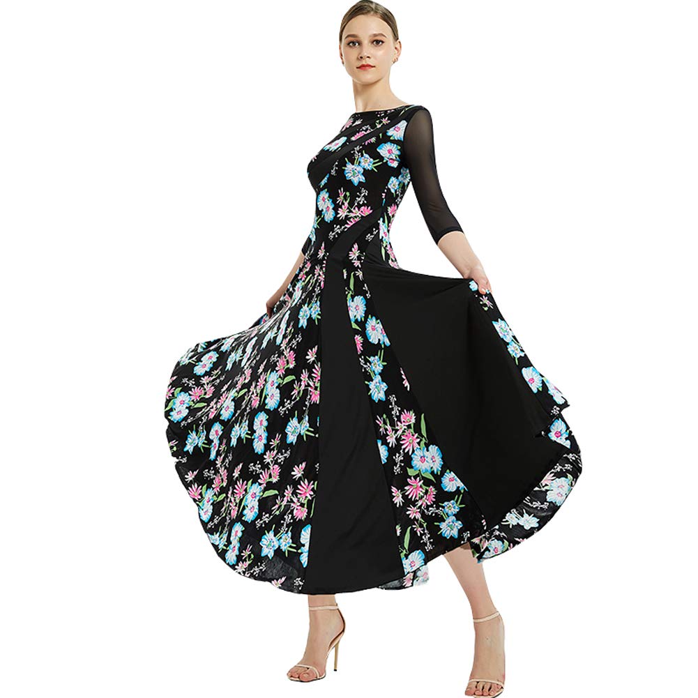 Elegant Leopard Print Ballroom Dance Dress for Women - Long Sleeve Smooth Fabric Latin Salsa Tango Performance Dress - Perfect for Competitions, Performances & Special Occasions