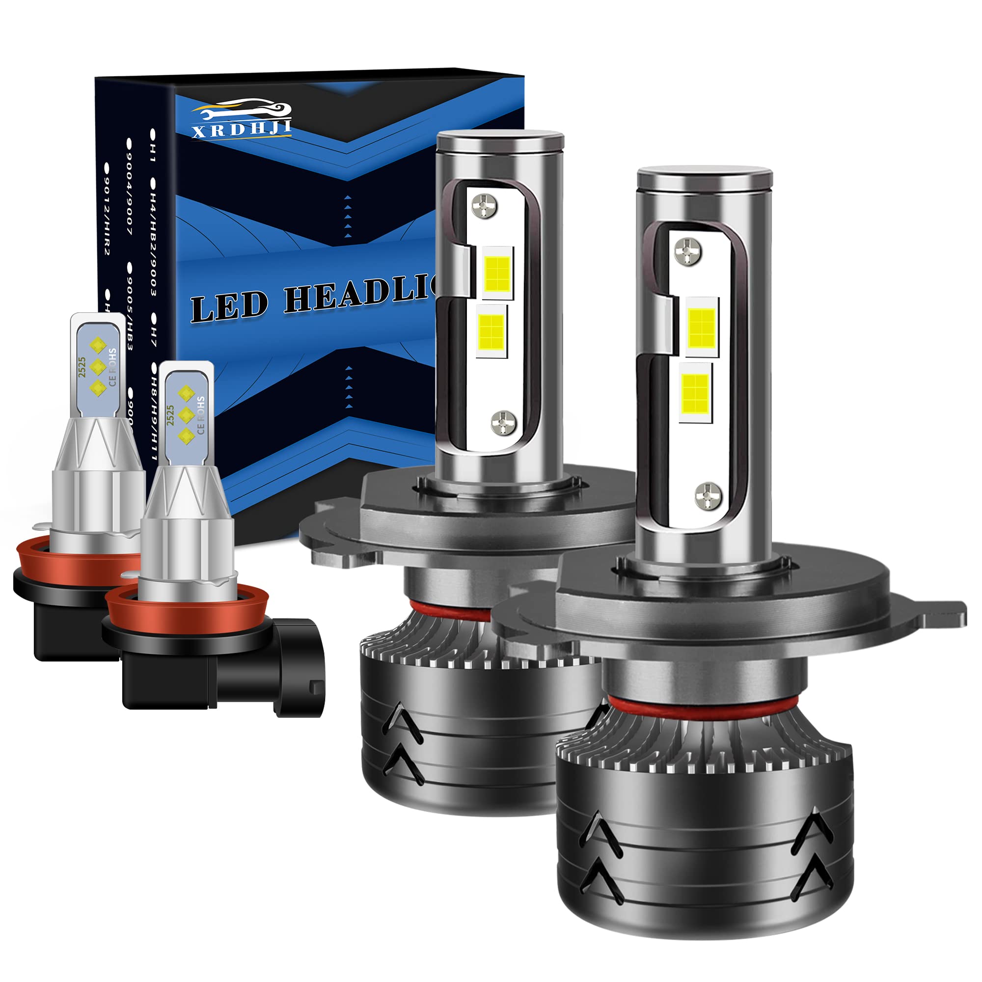 Toyota Highlander LED Headlight Bulbs (2008-2010) - 75W 15000LM 400% Brighter 9003 High/Low Beam + H11 Fog Lights (4-Pack) - Perfect for Night Driving & Foggy Conditions