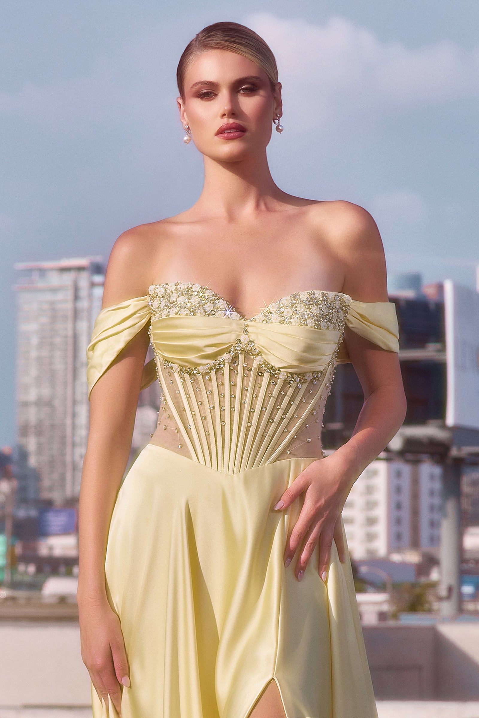 Strapless Beaded Satin A-Line Dress - Elegant Melanie Gown for Prom, Wedding & Evening Events
