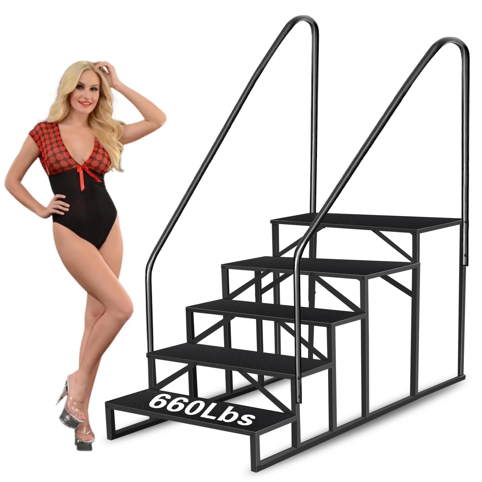 5 Step Ladder with 2 Handrails - Heavy Duty Above Ground Pool Ladder & Hot Tub Steps with Anti-Slip Pedals (3.0 Updated Version) - Perfect for Inground/Above Ground Pools, Spas, and Jacuzzis