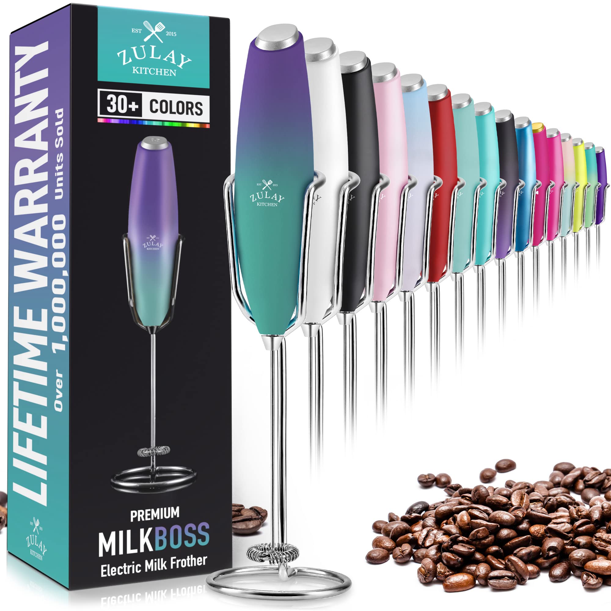 Premium PRO MILK FROTHER WAND - High Speed Handheld Milk Frother with Upgraded Stand - Electric Foam Maker for Coffee, Latte & Cappuccino - Stainless Steel Whisk & Powerful Mixer - Perfect for Home Baristas & Coffee Lovers (Aurora)