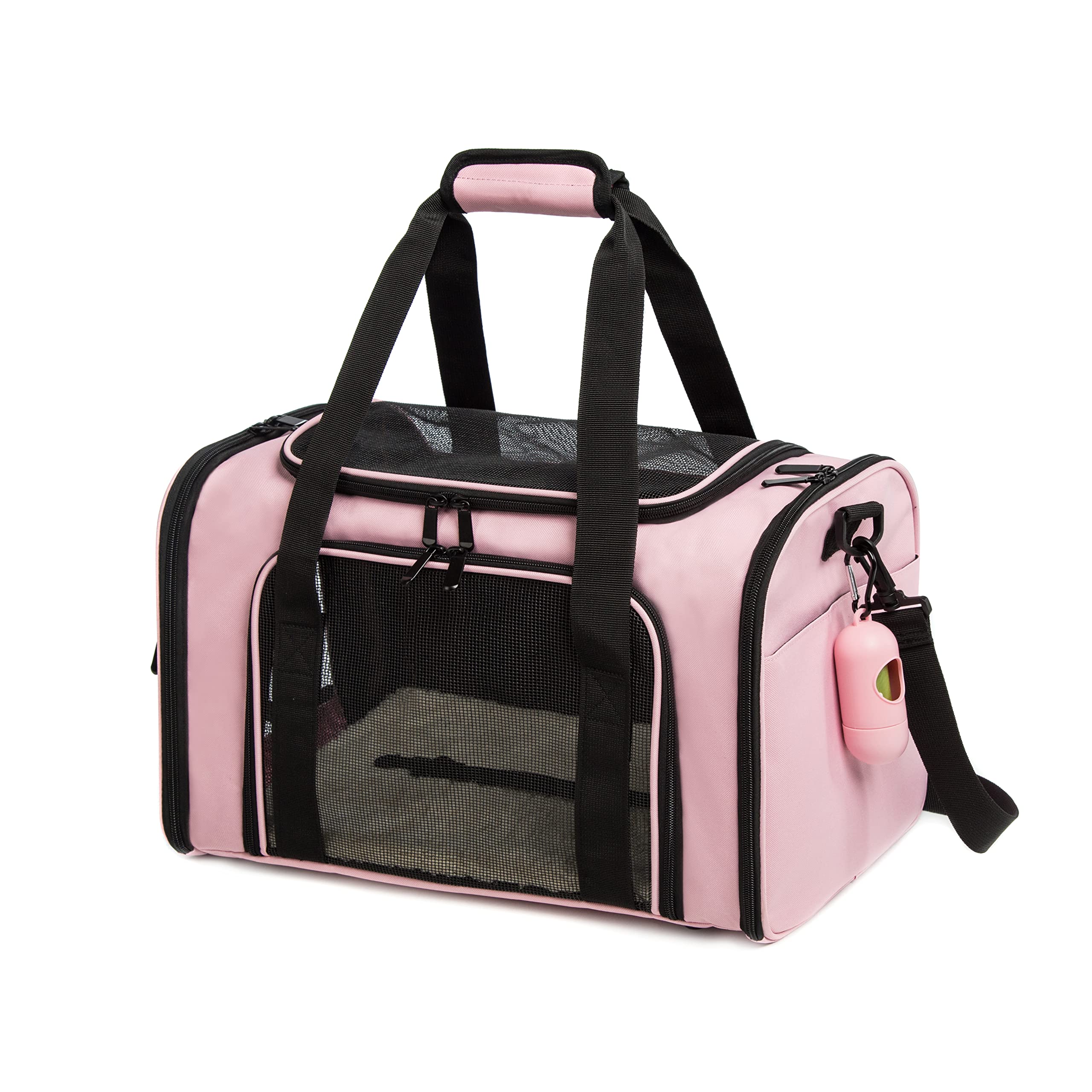 Airline Approved Soft-Sided Collapsible Pet Carrier for Small & Medium Cats & Dogs up to 15 lbs - Pink Travel Cat Bag & Dog Carrier for Airplane, Car, Vet Visits & Outdoor Adventures (Medium Size)