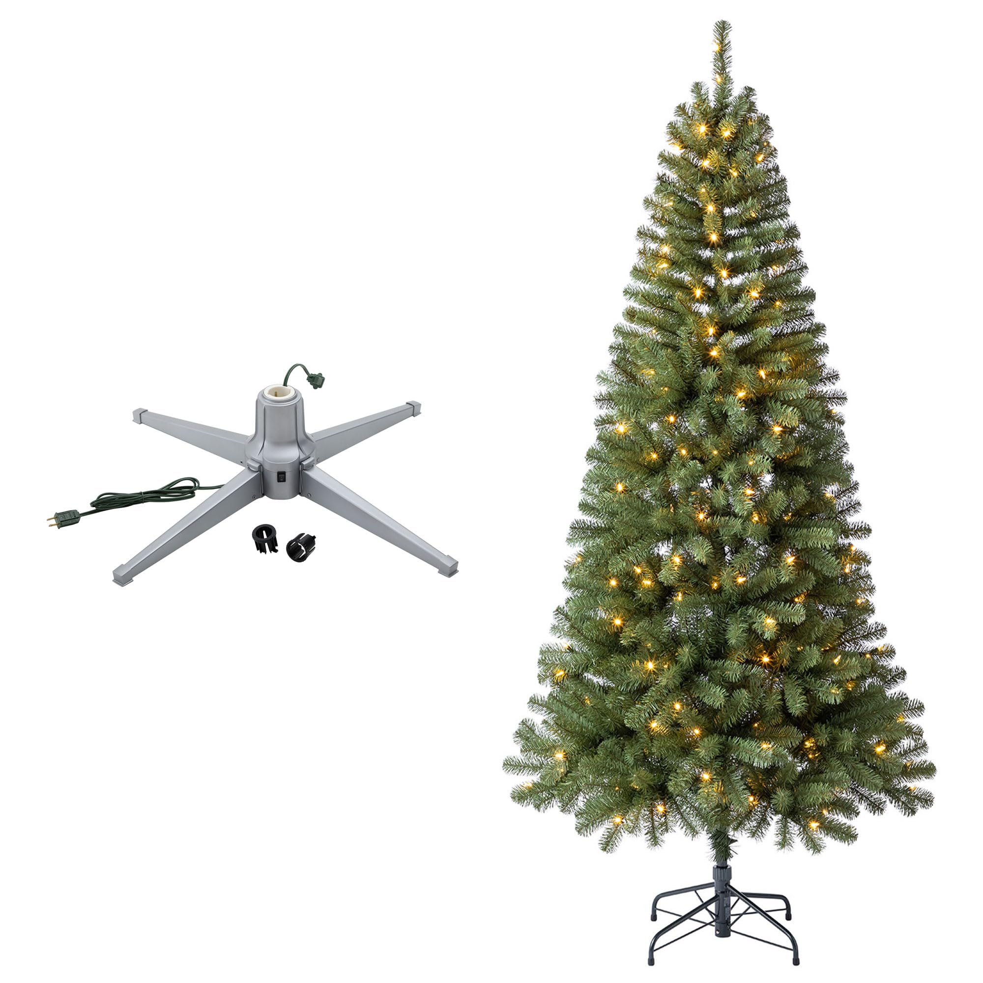Home Heritage Rotating Christmas Tree Stand Base with 7' Brighampton Spruce Artificial Tree - Perfect for Holiday Decorations in Living Room & Festive Home Displays