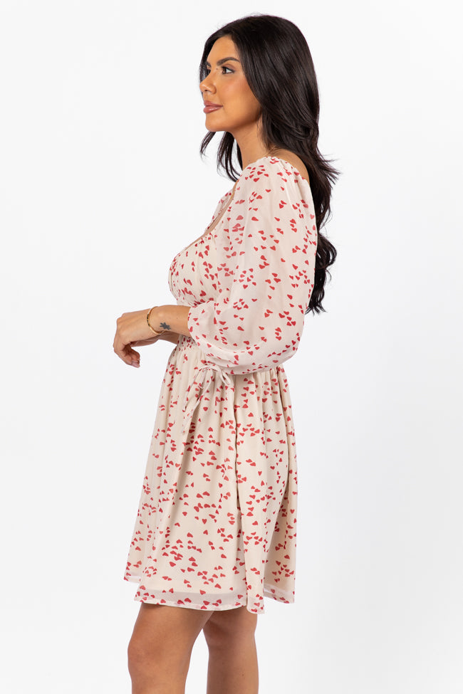 Unconditional Love Ivory Heart Print Mini Dress - Elegant & Romantic for Date Nights, Parties & Special Occasions