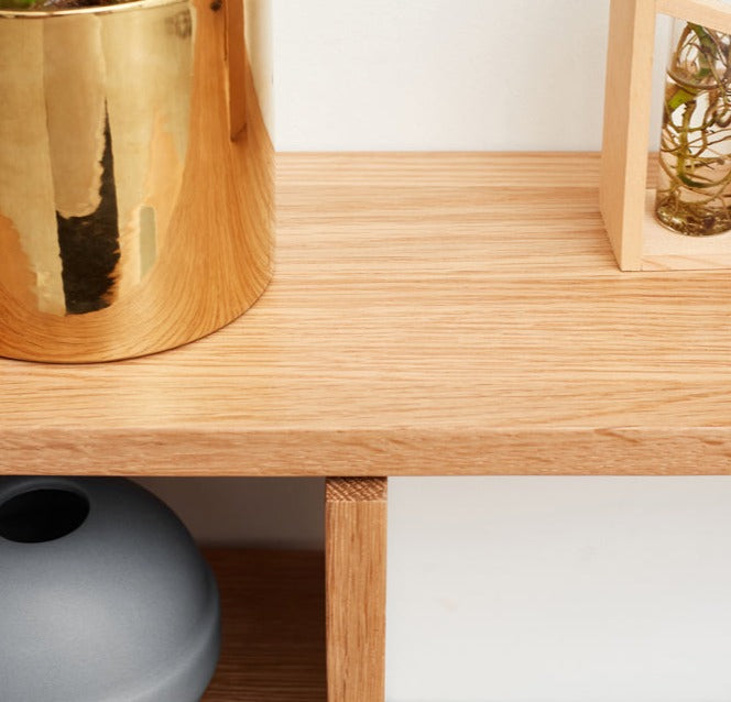 Solid Oak Wood Table Shelves - Rustic Home Office & Living Room Storage Organizer for Books, Decor & Essentials