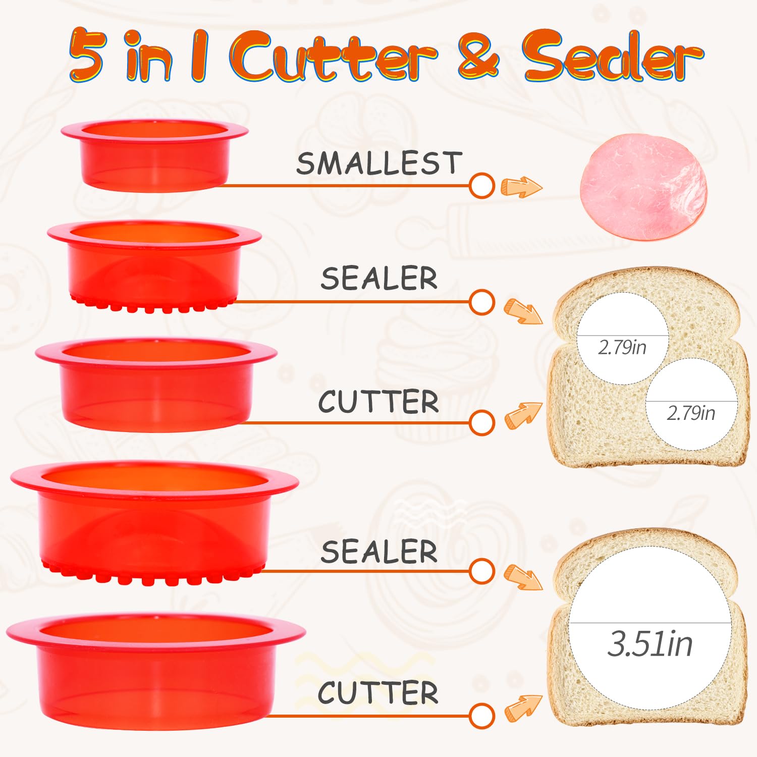 HiYZ 5-Piece Sandwich Cutter and Sealer Set - Stainless Steel Crustless Sandwich Maker for Peanut Butter, Jelly, Bread & Pancakes - Fun Cookie Cutters for Kids, Boys & Girls - Perfect for School Lunches, Picnics and Birthday Parties
